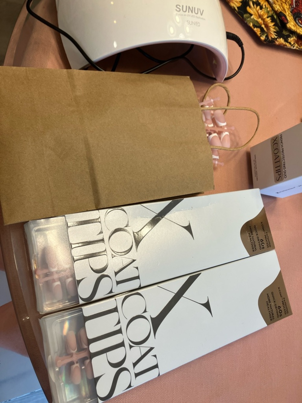 Xcoat Press-On Nail Tips Set in Pink (2 Pack) and UV lamp